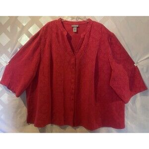 MAGGIE BARNES for CATHERINES Fuchsia Brocade Flowers V-Neck Tunic 4X